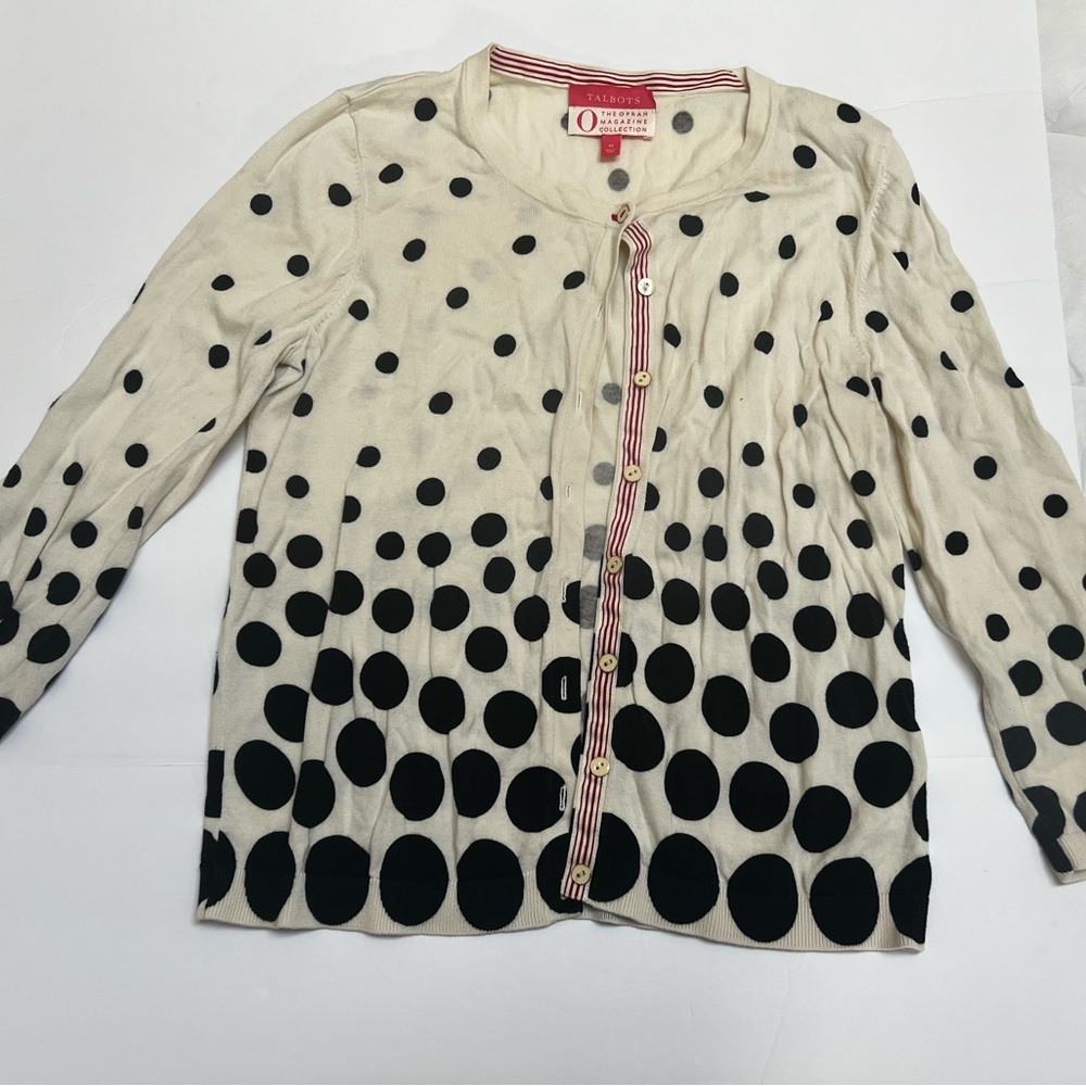 Talbots Oprah Collection Cream and Black Polka Dot Cardigan